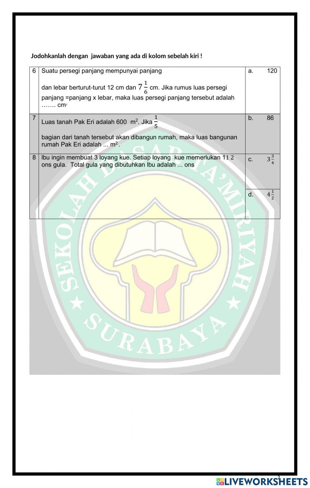 Perkalian dan Pembagian Bilangan Pecahan