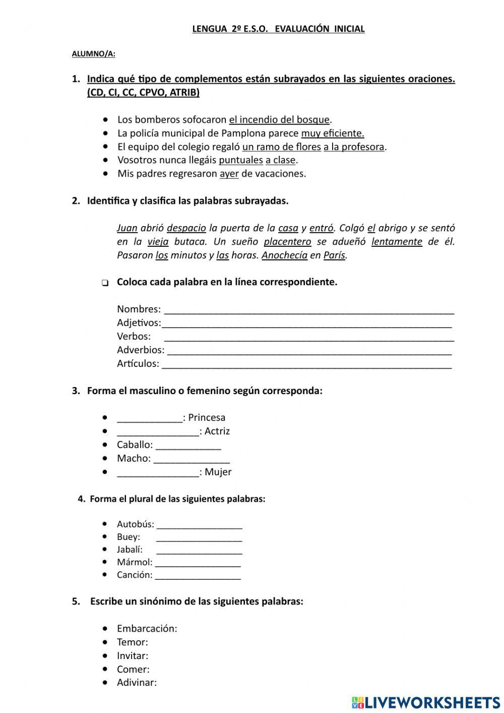 Evaluación inicial 2º ESO