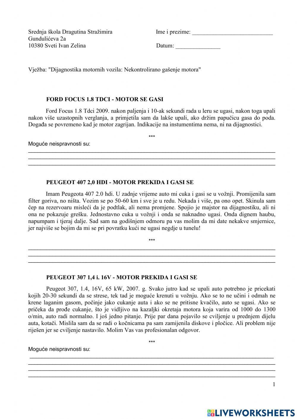 Nekontrolirano gašenje motora