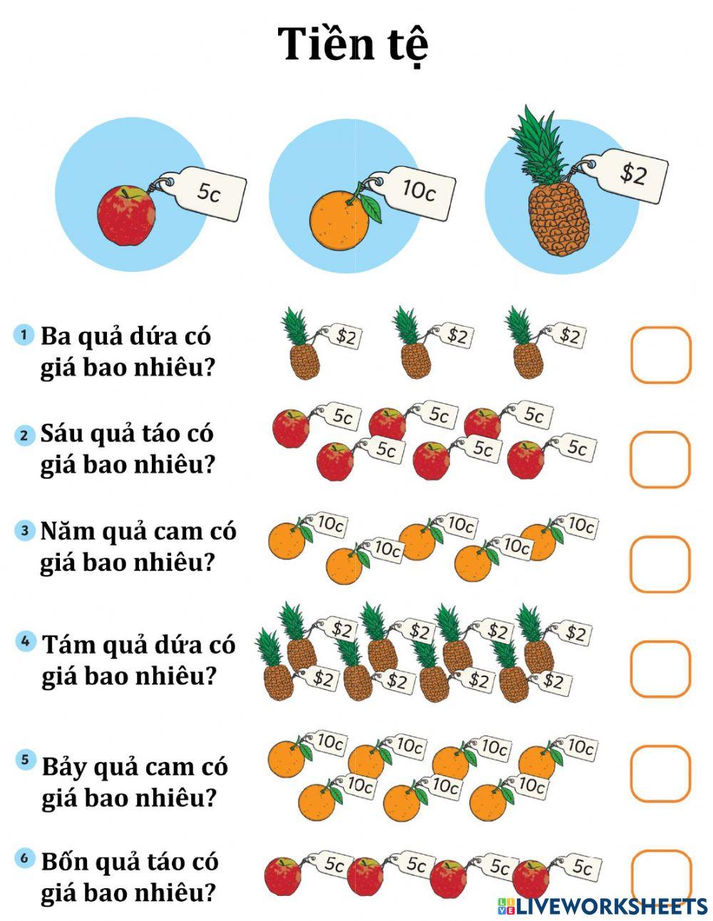 Phiếu ôn tập về tiền tệ số 1