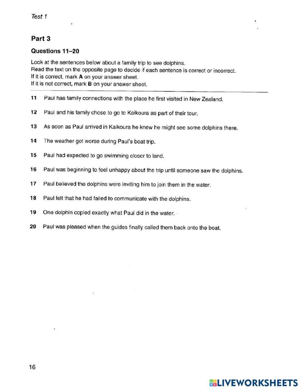 Pet Reading Test 1 Part 12