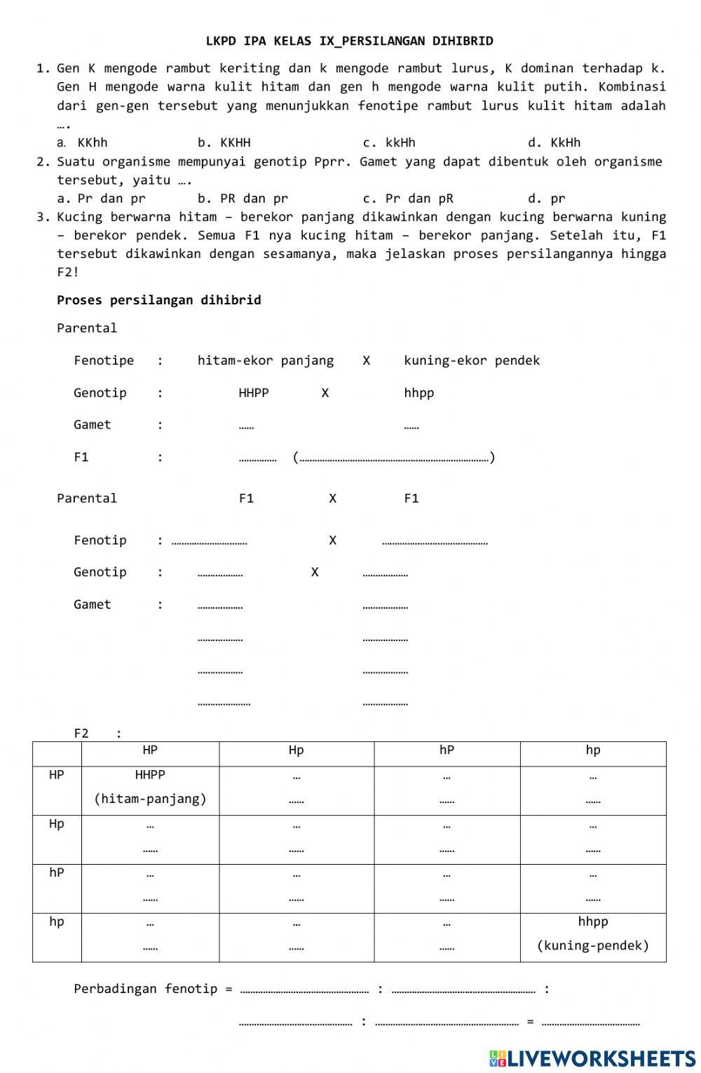LKPD persilangan dihibrid