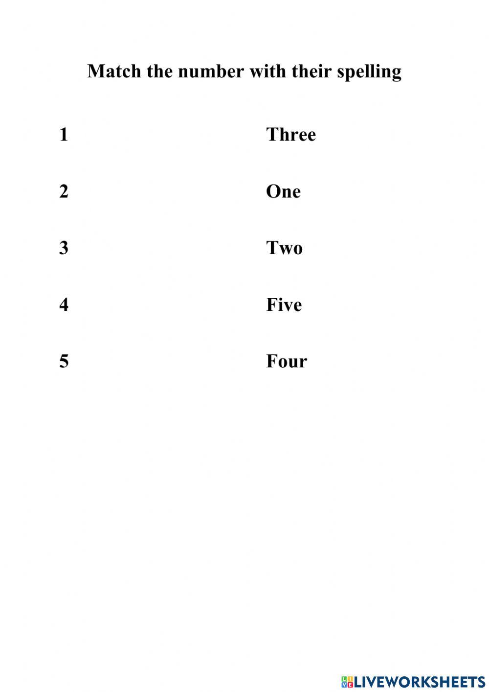 Match the number with their spelling