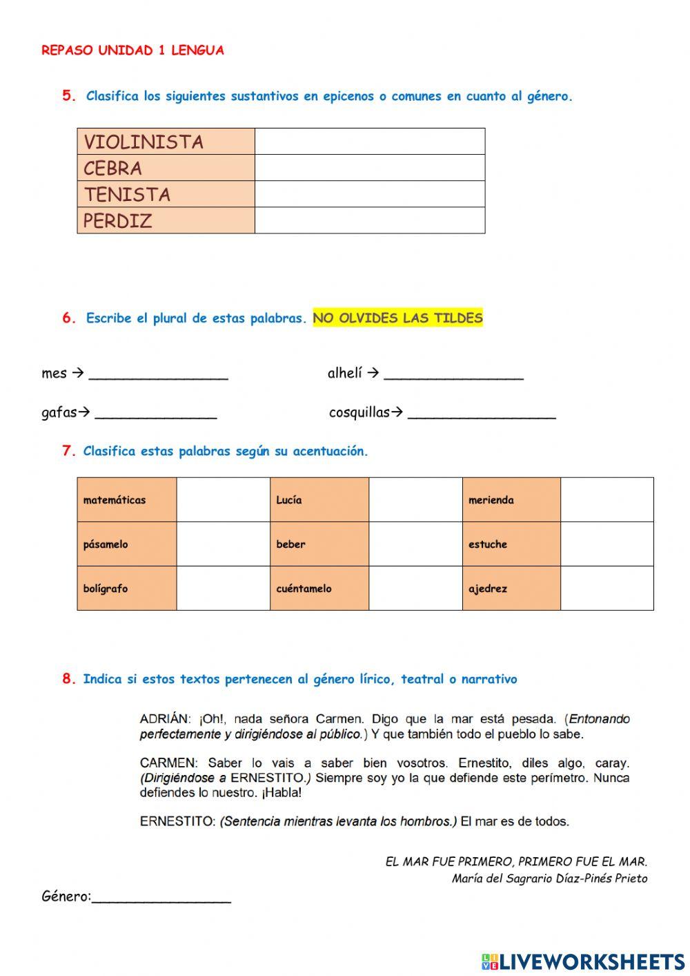 Morfemas sustantivos acentuación géneros literarios