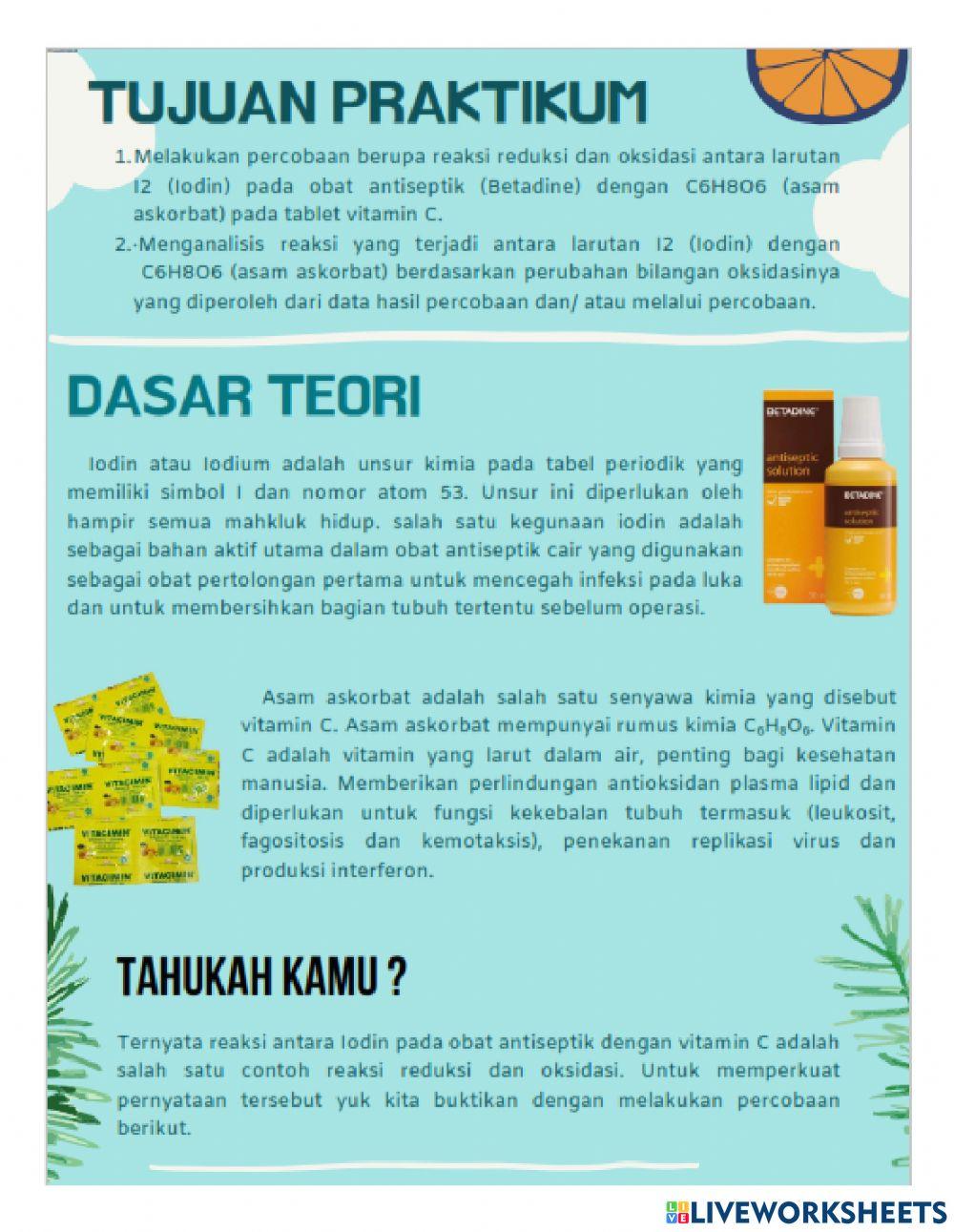 Percobaan reaksi redoks