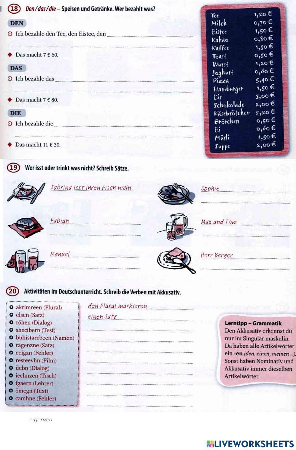 Speisen und Getränke Akk