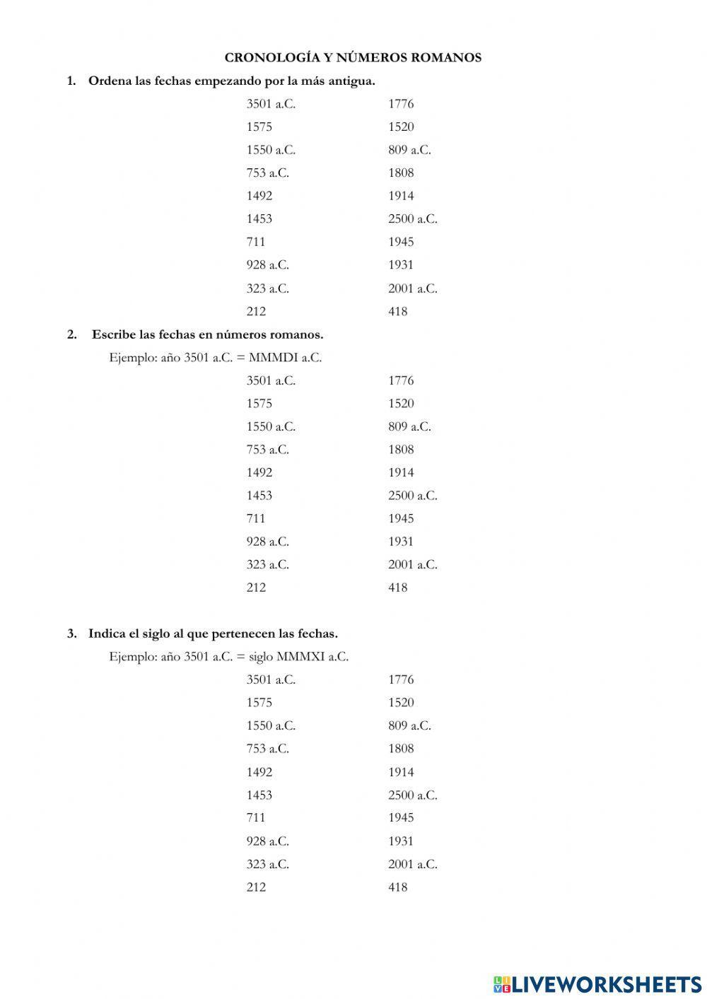 Cronología y números romanos