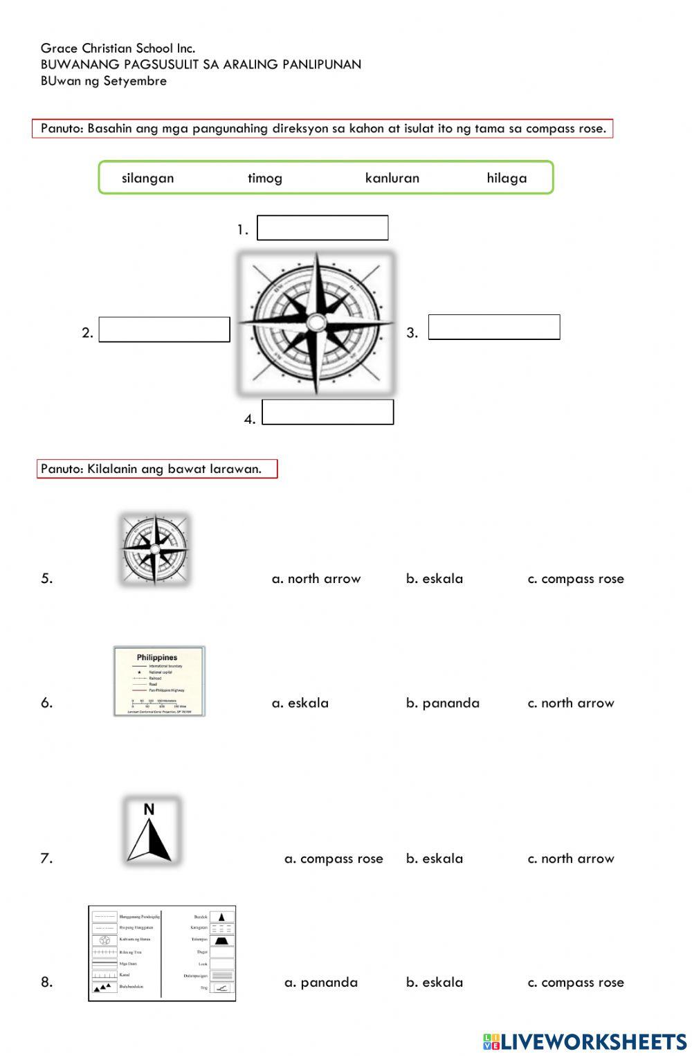 Mga Direksyon Sa Mapa Worksheet Live Worksheets