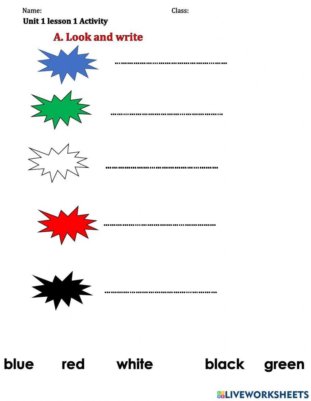 Grade 1 Unit 1 lesson 1 Activity