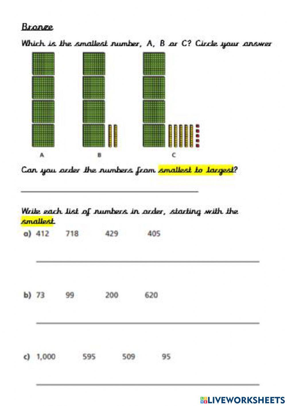 Ordering numbers online exercise for live worksheets