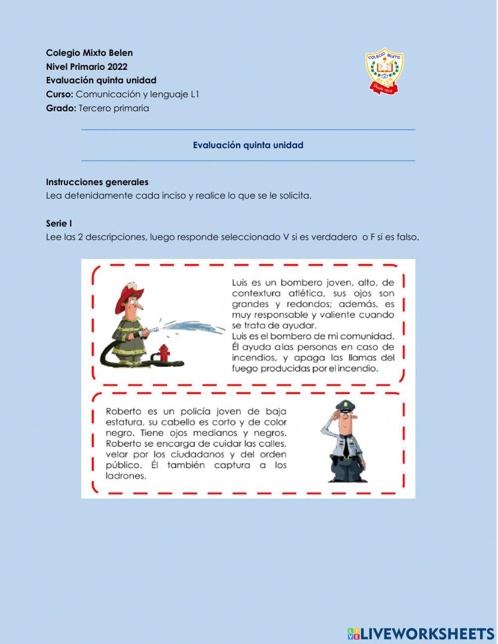 Evaluación CL1 - Quinto bimestre