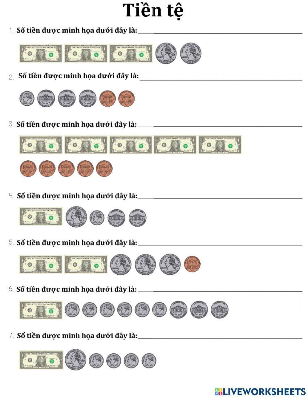 Phiếu ôn tập về tiền tệ số 2