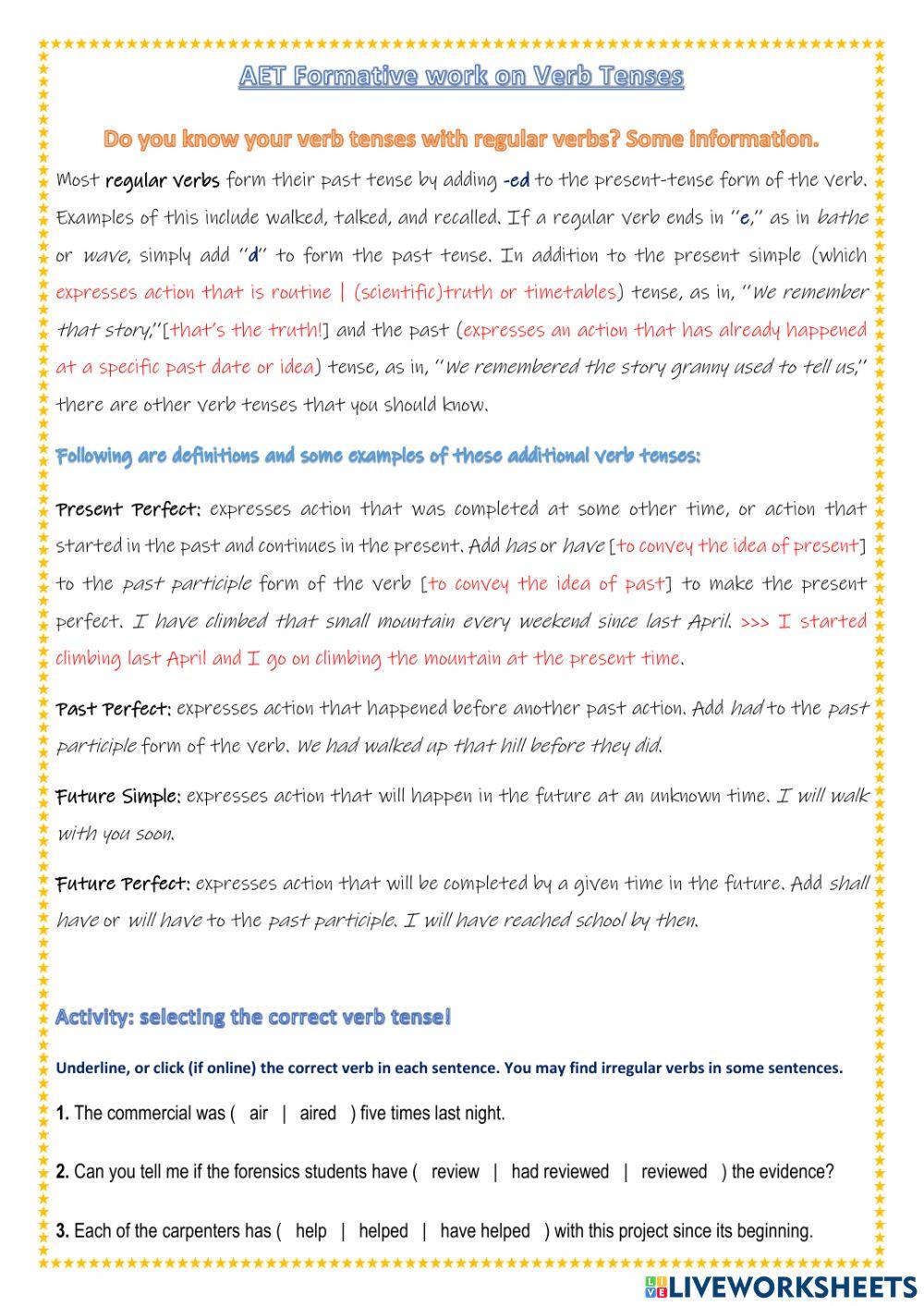 AET Sec School Verb Tenses