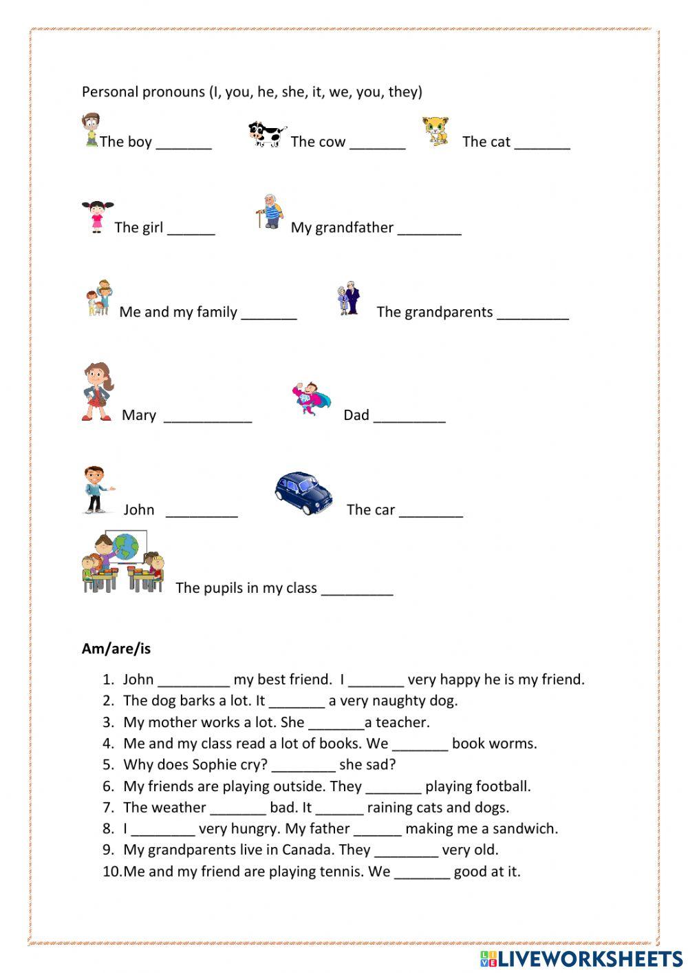 Personal pronouns-am-are-is