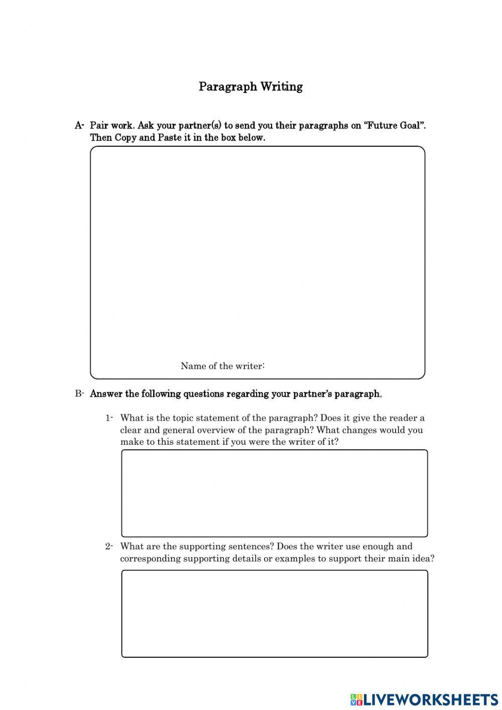 Paragraph Writing free online activity Live Worksheets
