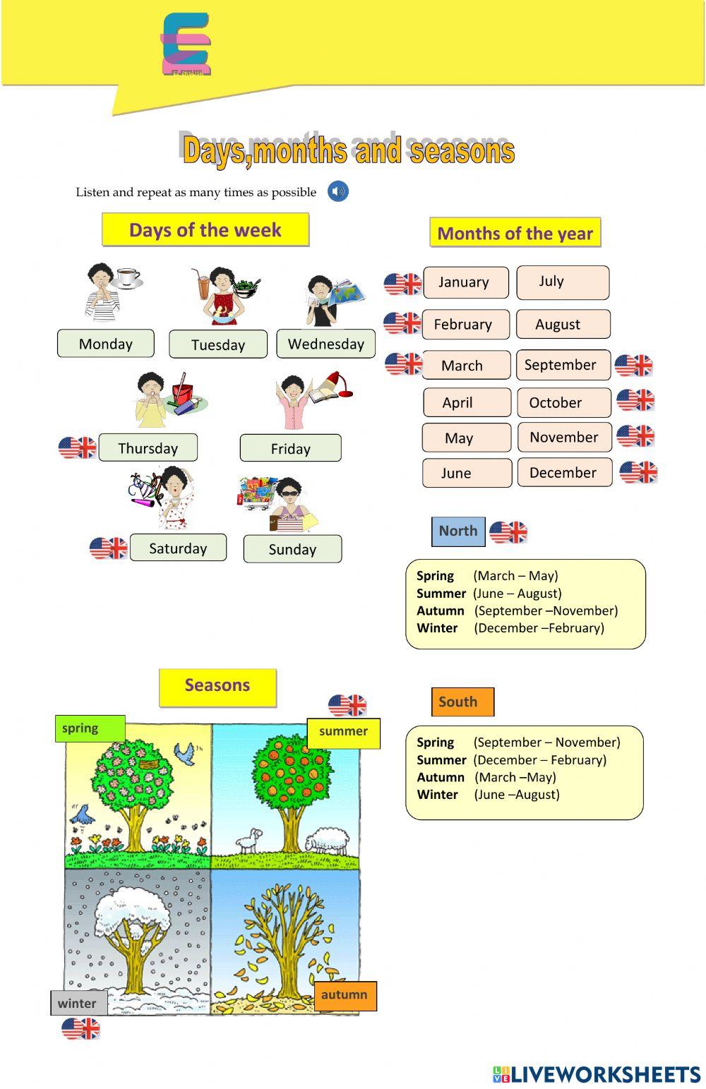 Days of the week, Months of the year