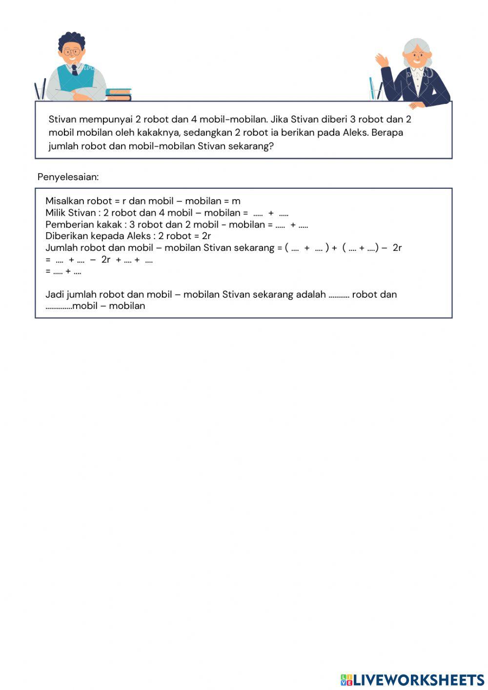 Penjumlahan dan Pengurangan Aljabar