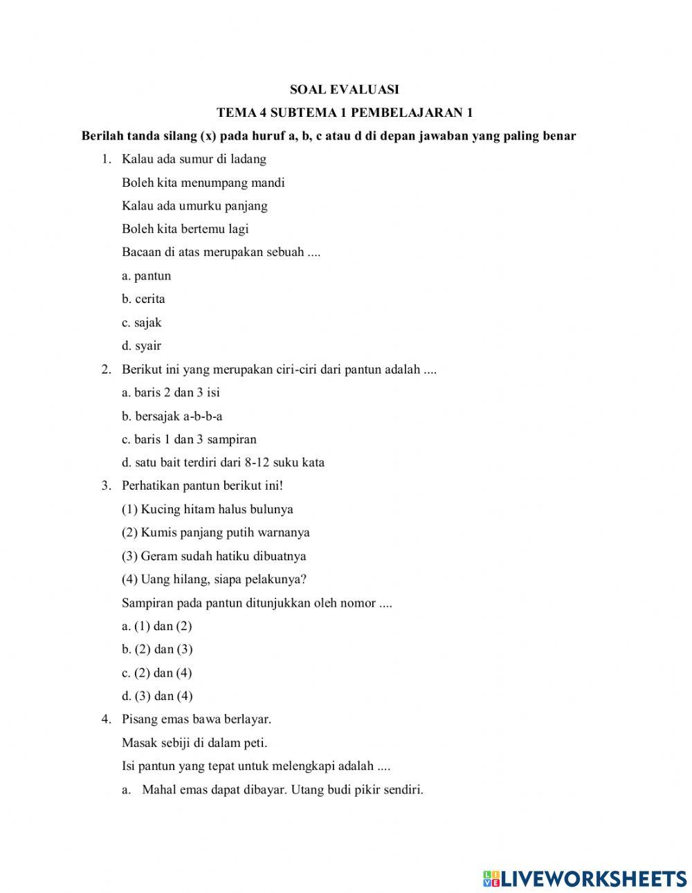 Evaluasi Tema 4 Subtema 1 Kelas 5