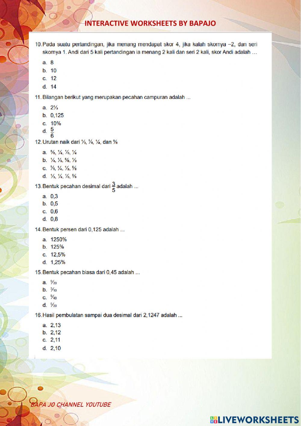 Bilangan bulat, pecahan, pangkat & himpunan