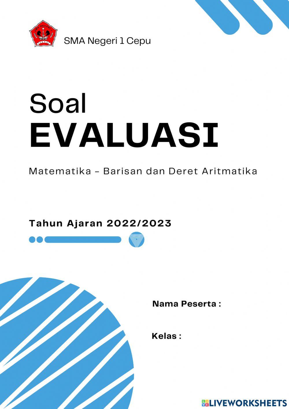 Soal Evaluasi Barisan dan Deret Aritmatika