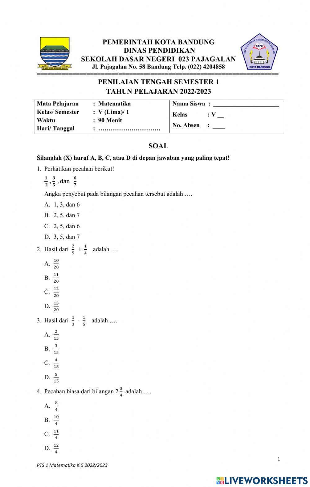 PTS Matematika S1 2022