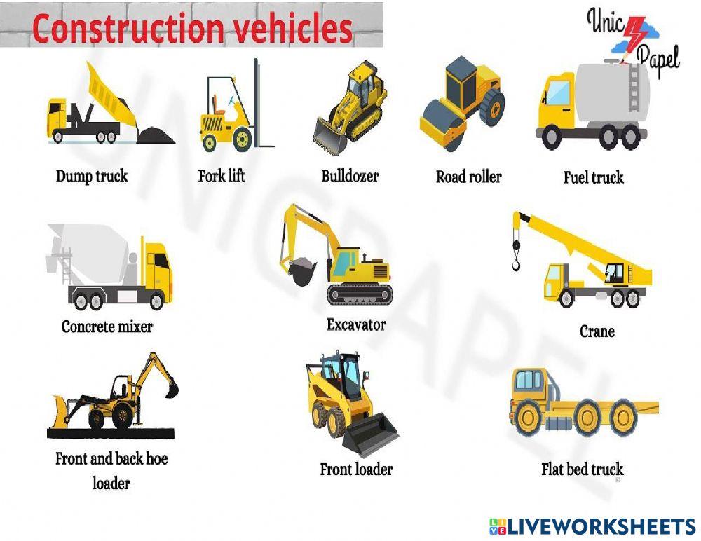 Construction Vehicles activity | Live Worksheets