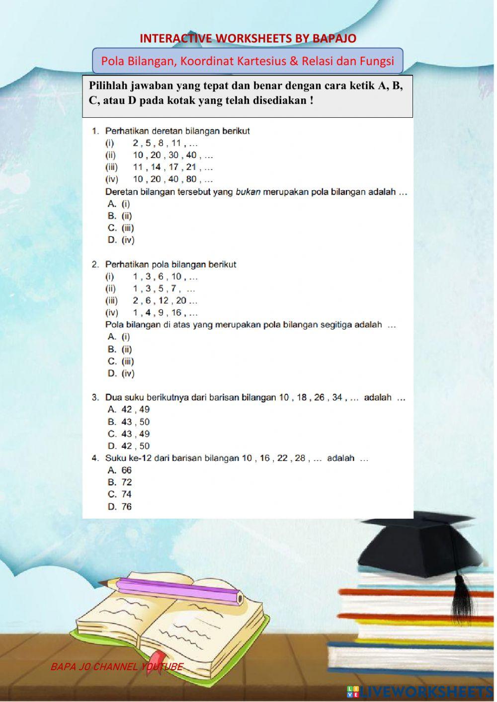 Pola Bilangan, Koordinat Kartesius, & Relasi dan Fungsi