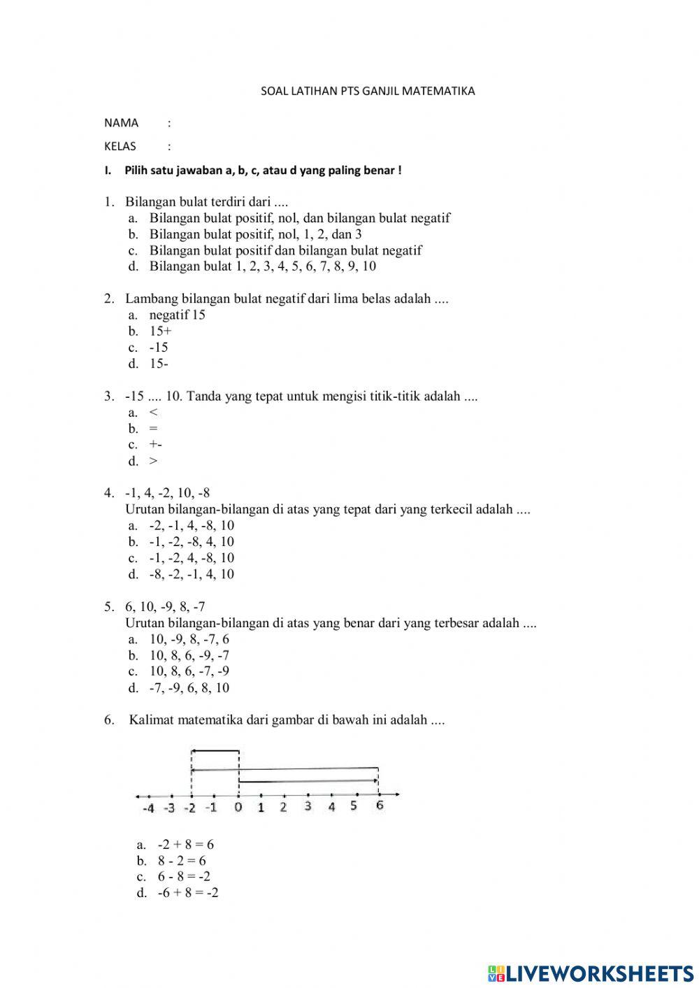 Latihan soal online exercise for 6 Live Worksheets