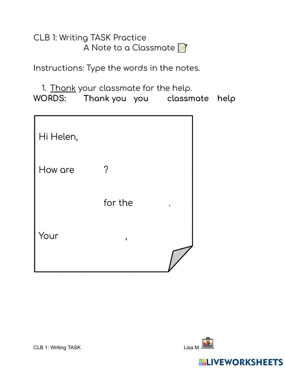 CLB 1: Writing a note