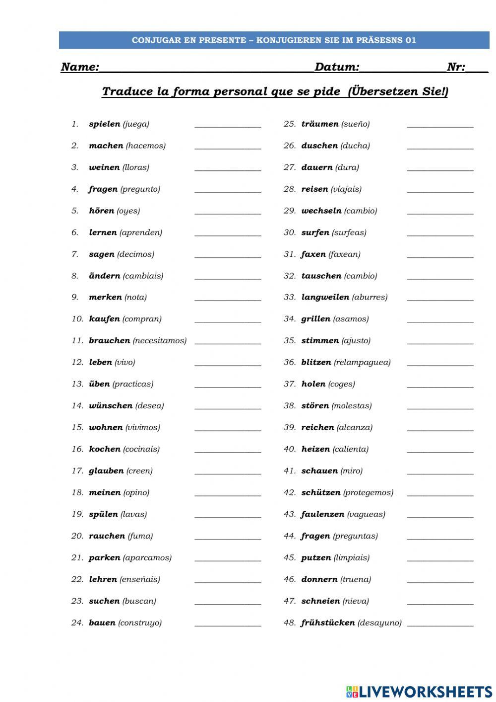 Conjugar en Presente 01