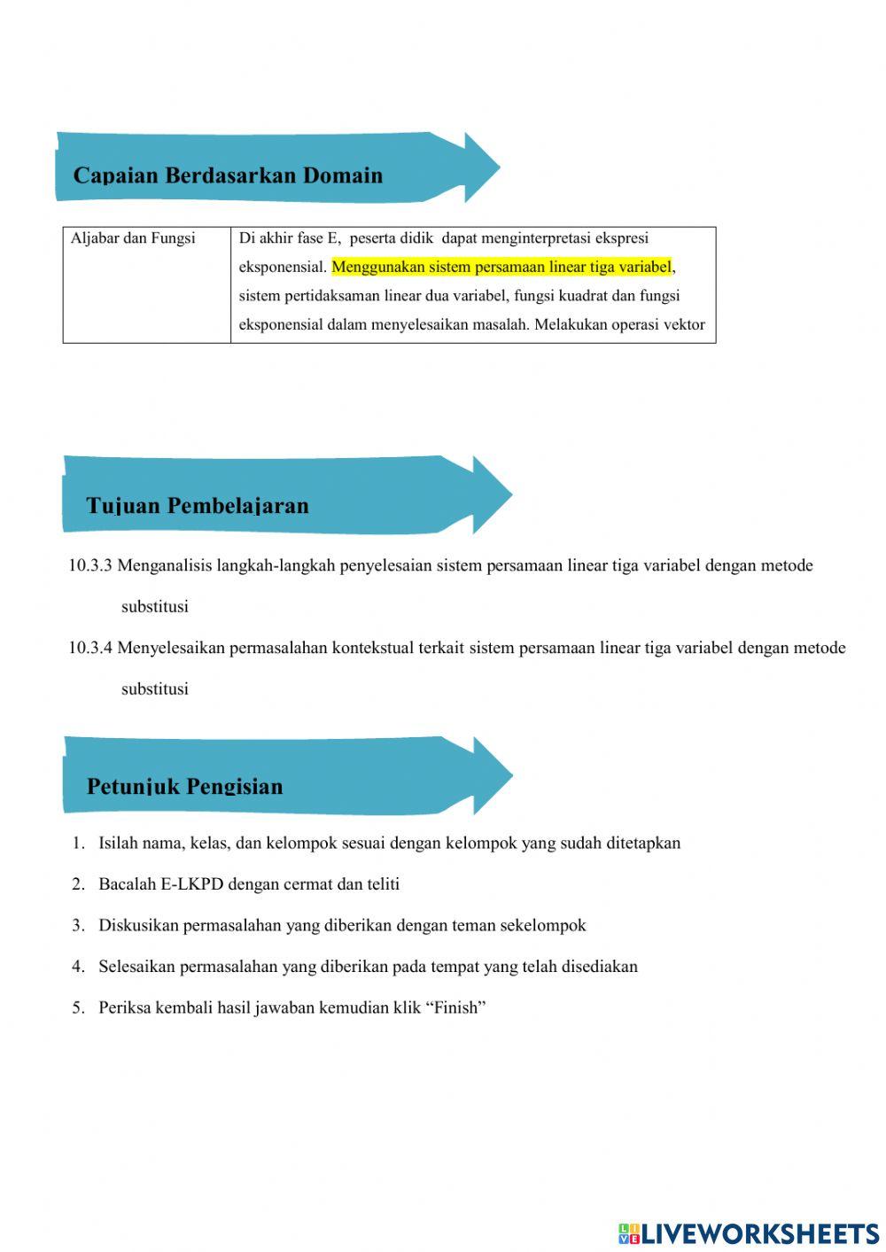 Metode Substitusi SPLTV Rencana Aksi 1 Pertemuan 2