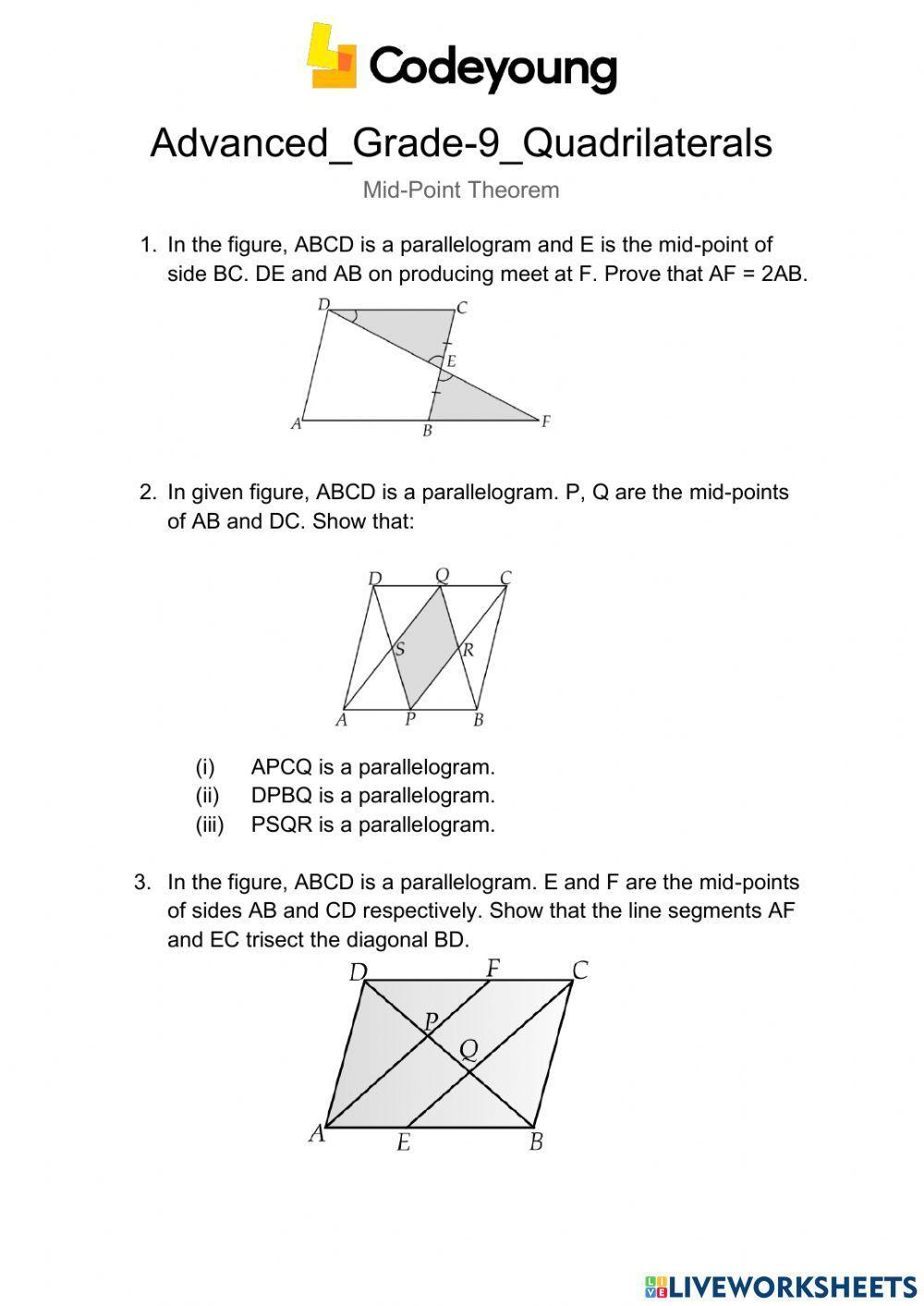 Properties of parallelogram interactive worksheet Live Worksheets