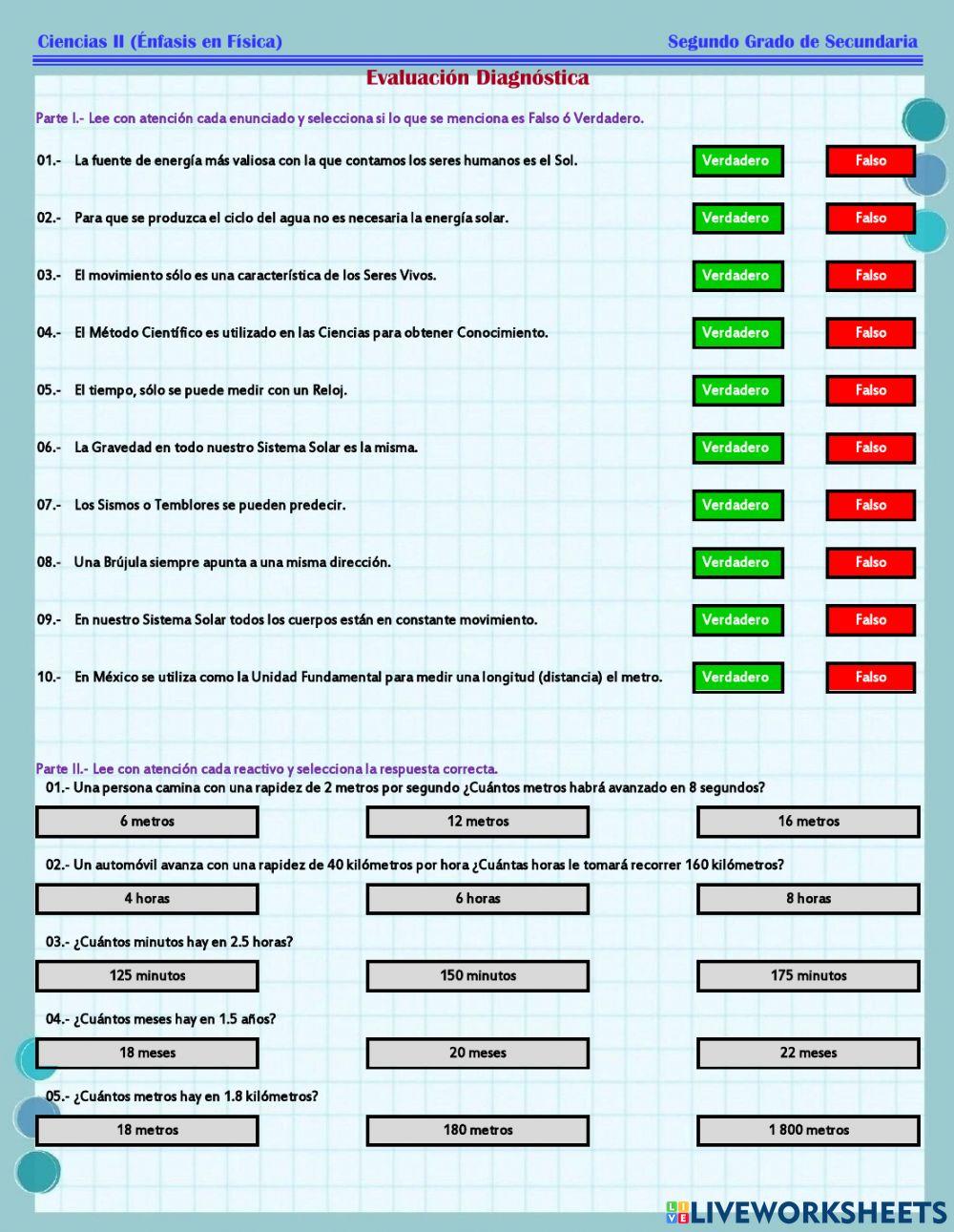 ESG127 Ciencias 2 - Evaluación Diagnóstica -