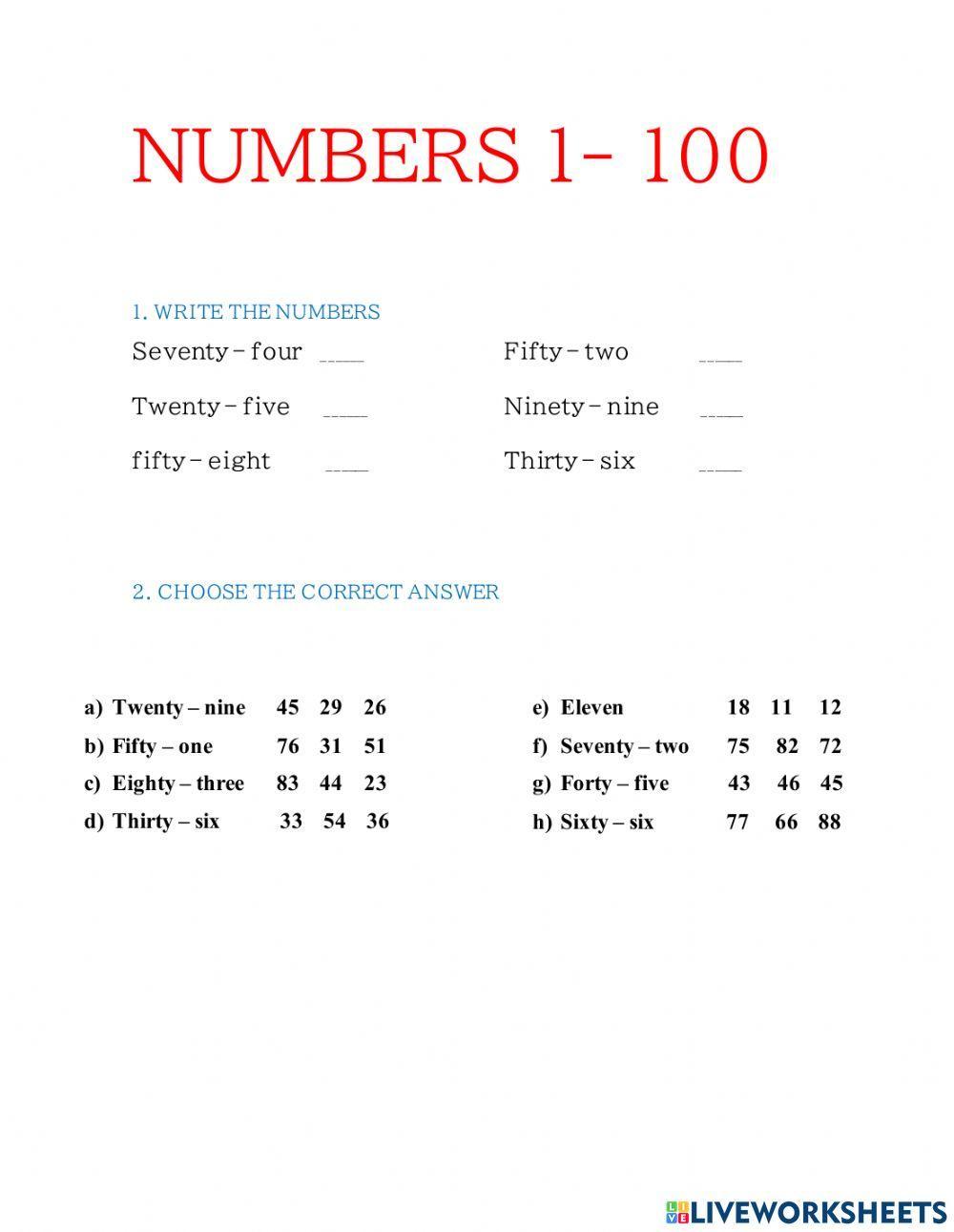 Numbers 1 - 100