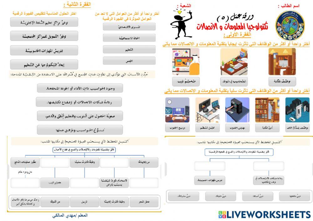 تقنية رقمية 1-1-ورقة عمل 5