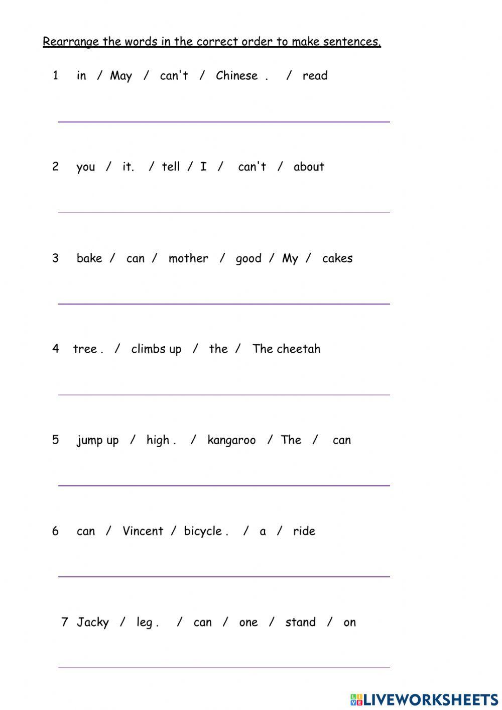 Year Chap 14 Rearrange Sentence Worksheet Live Worksheets, 50% OFF