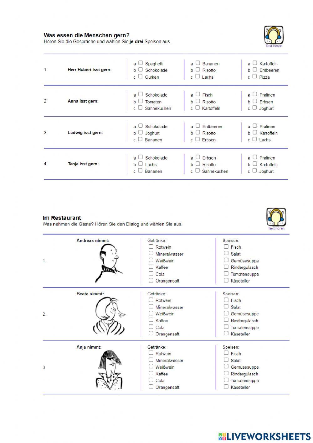 Essen. Hörverstehen. A1