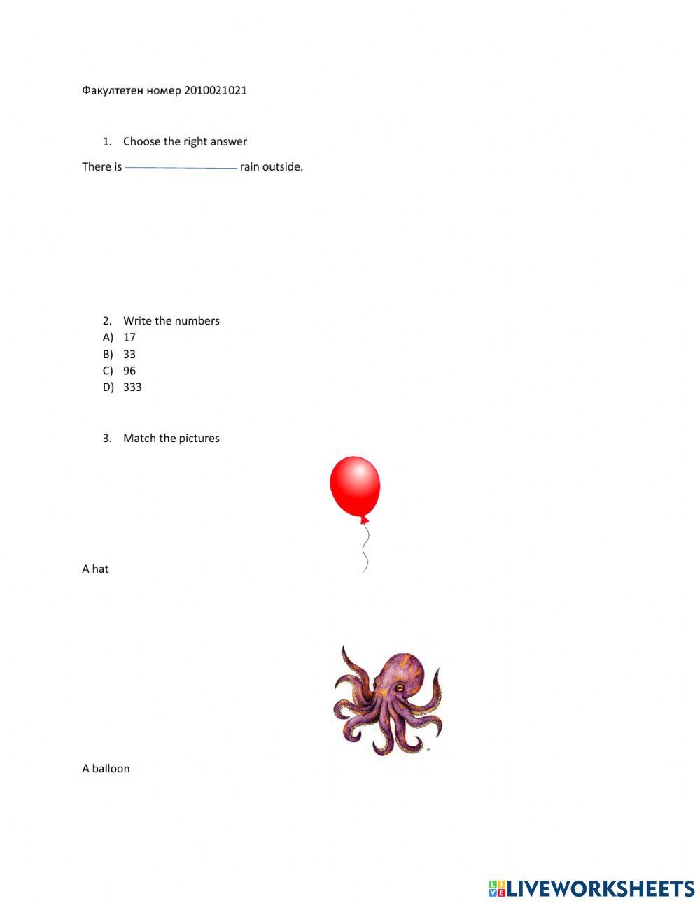 Simple English test worksheet | Live Worksheets