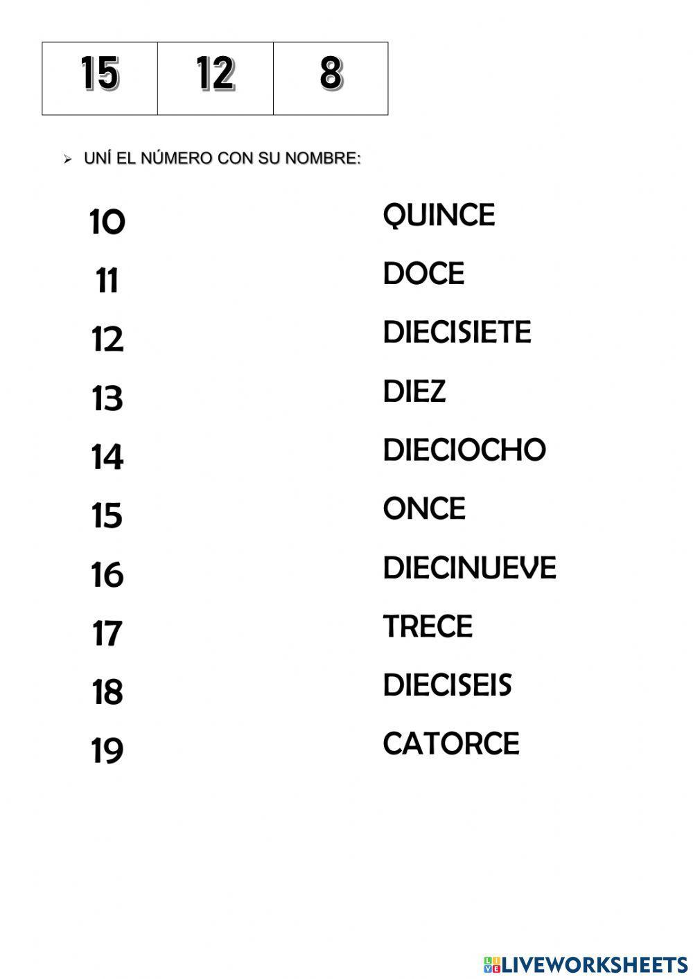 Numeración 10-19