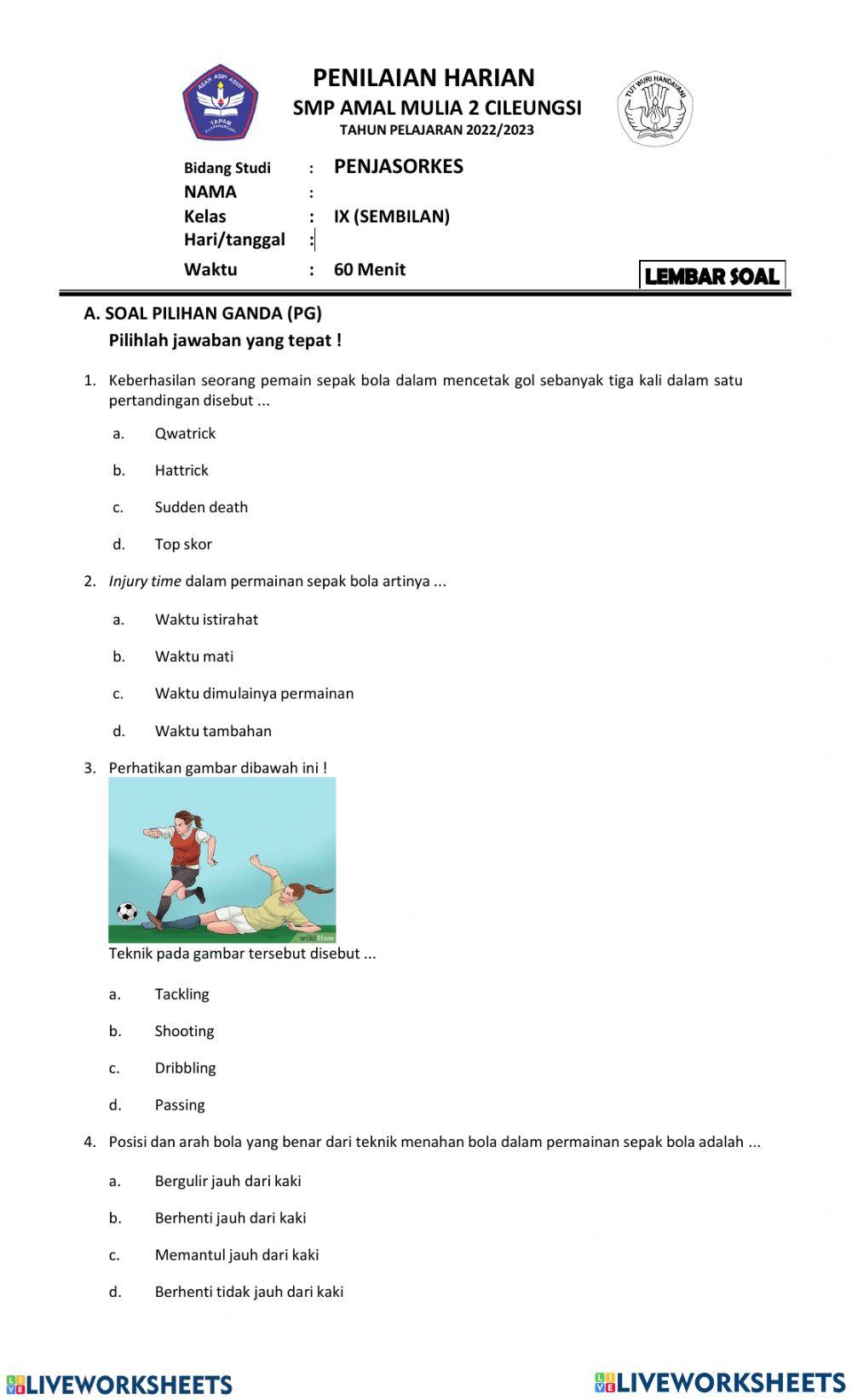 Penilaian harian 1 smtr 1 PJOK 2022-2023