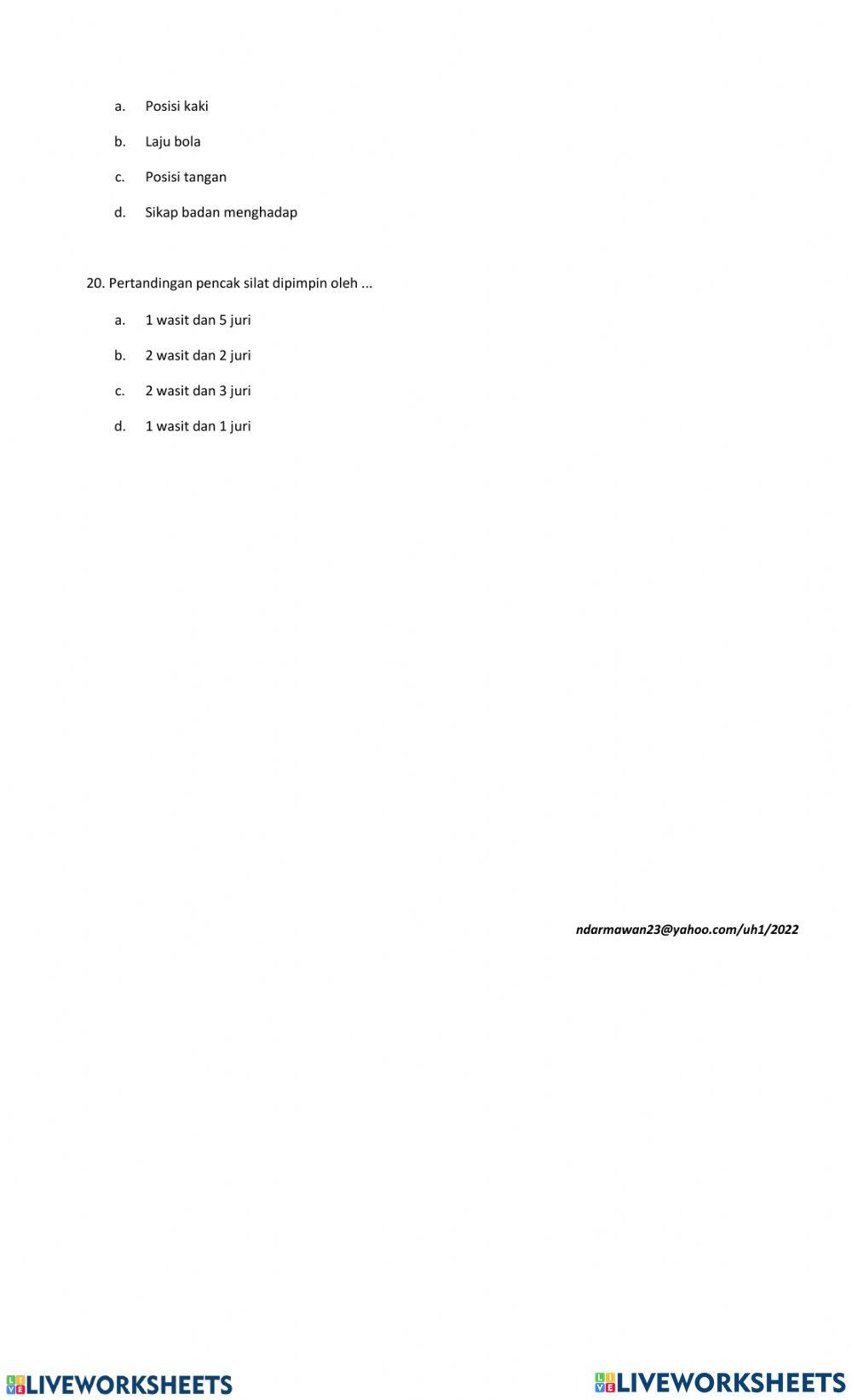 Penilaian harian 1 smtr 1 PJOK 2022-2023