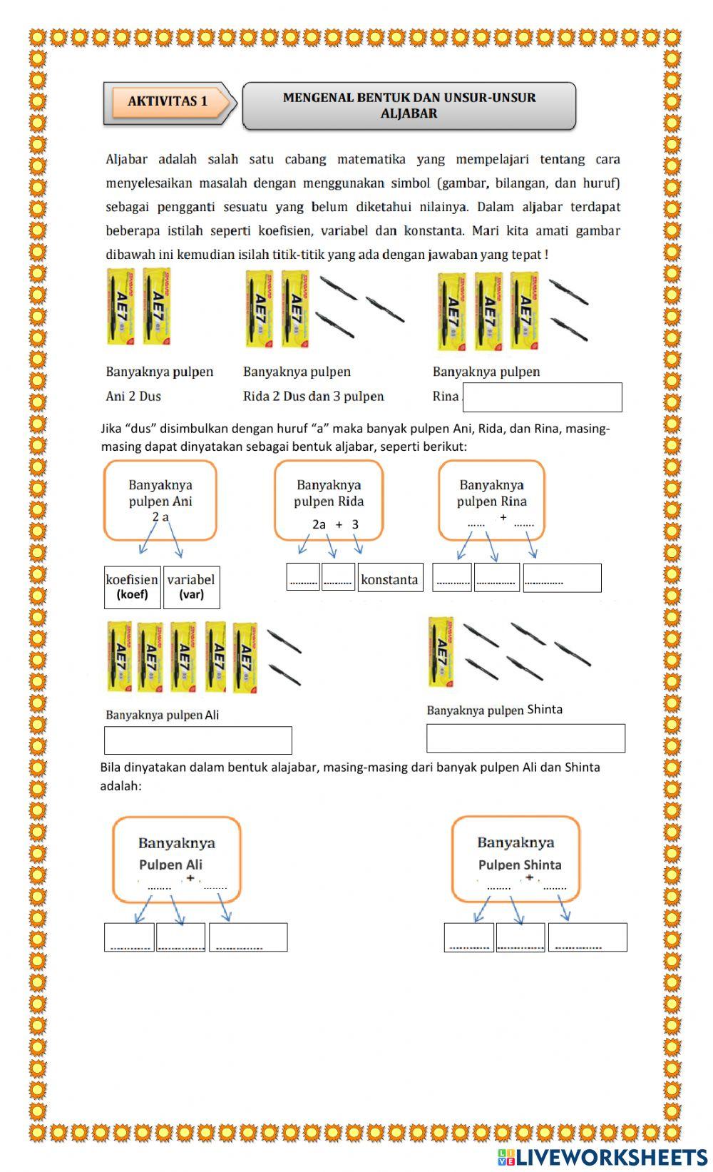 Lkpd Bentuk Aljabar SMP Kelas 7