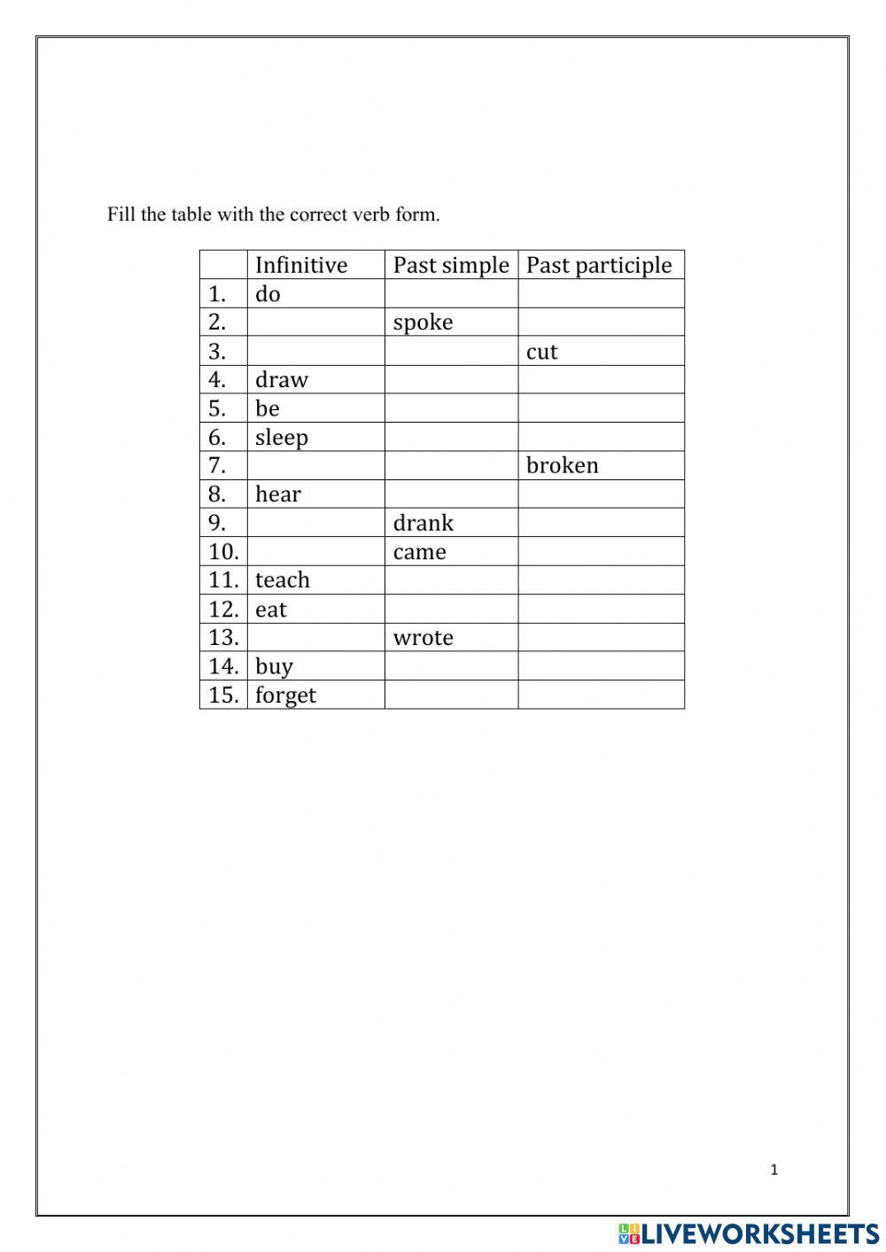 Irregular verbs
