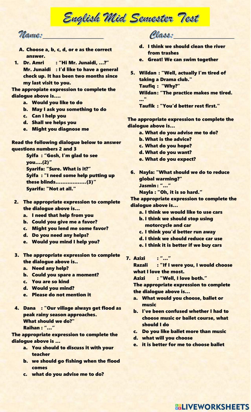 English Semester Test Grade 11