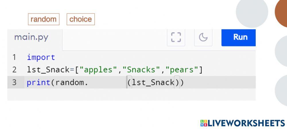 Python Random Library online exercise for | Live Worksheets