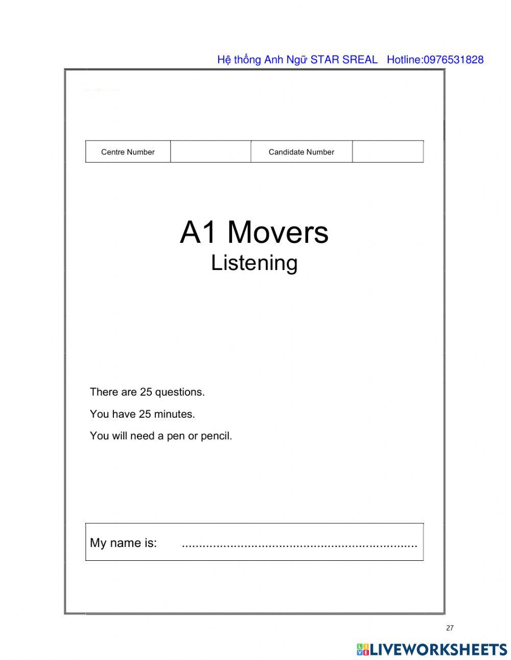 A1 Movers Listening part 4