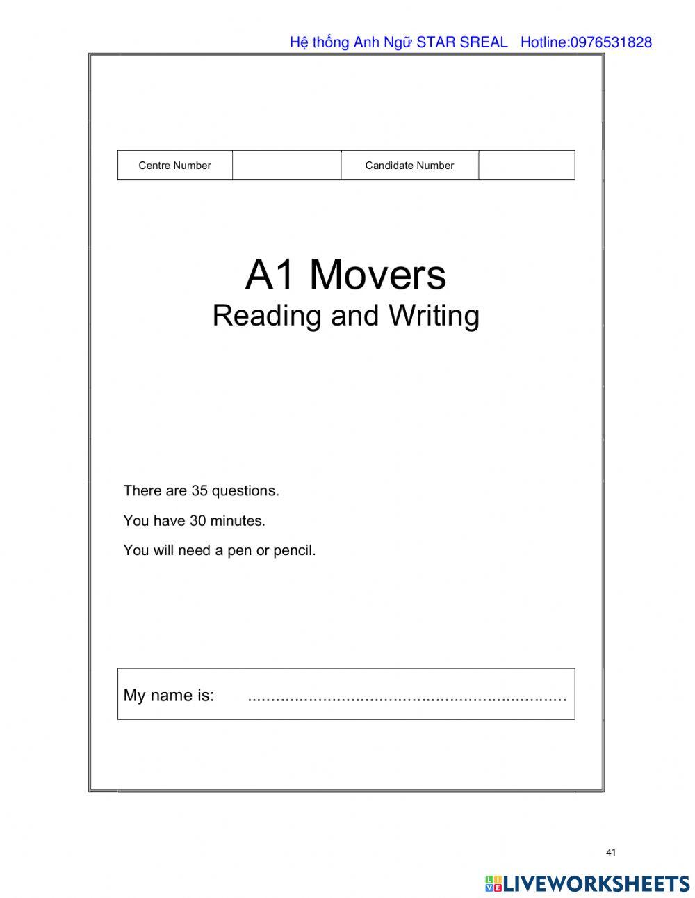 ESL Movers Reading and Writing Part 1 Worksheet (Countryside) [Kids, A1]