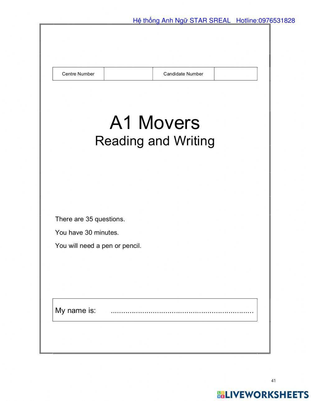 A1 Mover Reading and Writing part 2