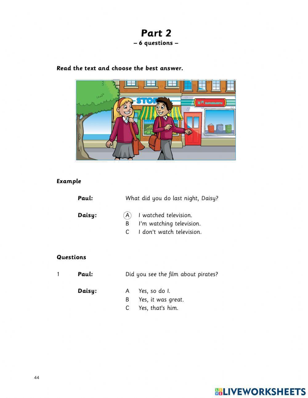 A1 Mover Reading and Writing part 2