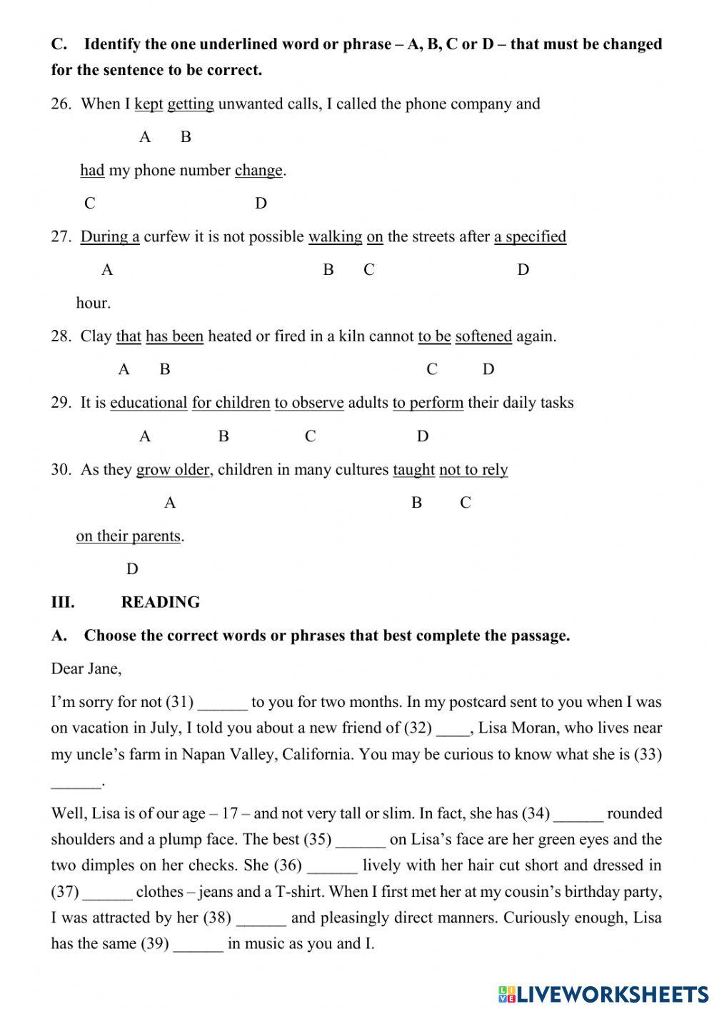 English 11-Unit 1-Test 3